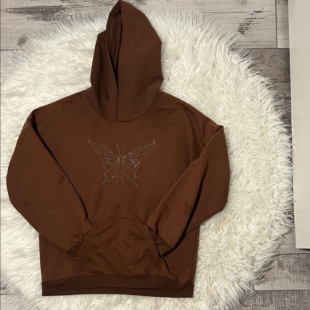 SHEIN Teen Brown Hoodie with Butterfly Design